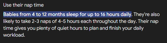 A text notification shows, "use their nap time for up to 8 hours daily," suggesting optimal use of available time.