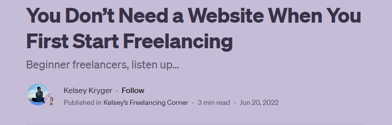 A freelancer working on a laptop, emphasizing that a website isn't necessary when starting out in freelancing.