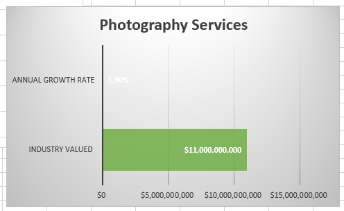 Graph illustrating the growth rate of the photography services industry over recent years, showcasing upward trends.
