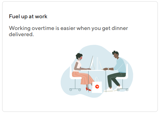 Image of a website showing the phrase: "Workoverflow is easier when you get dinner delivered."