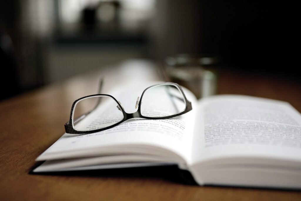 Eye glass with a book